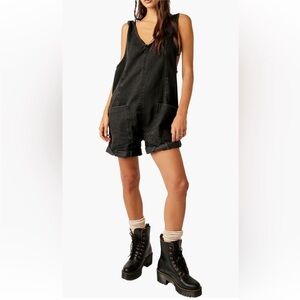 Free People High Roller shortalls overalls onesie black